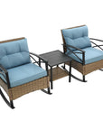 Three Piece Black Natural and Light Blue Rattan Two Person Seating Group With Table