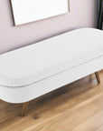 44" White and Brown Linen Upholstered Storage Bench with Flip Top