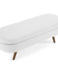 44" White and Brown Linen Upholstered Storage Bench with Flip Top