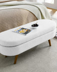 44" White and Brown Linen Upholstered Storage Bench with Flip Top