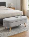 44" Gray and Brown Linen Upholstered Storage Bench with Flip Top