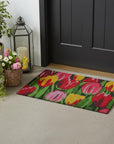 24" X 36" Red and Green Coir Floral Outdoor Spring Door Mat