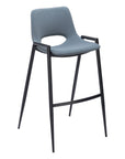 Set of Two 30" Blue And Black Faux Leather And Fabric And Steel Low Back Bar Height Bar Chairs