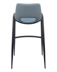 Set of Two 30" Blue And Black Faux Leather And Fabric And Steel Low Back Bar Height Bar Chairs