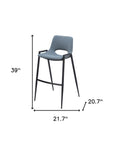 Set of Two 30" Blue And Black Faux Leather And Fabric And Steel Low Back Bar Height Bar Chairs