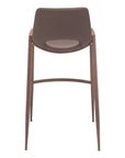 Set of Two 30" Brown Faux Leather And Fabric And Steel Low Back Bar Height Bar Chairs