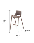 Set of Two 30" Brown Faux Leather And Fabric And Steel Low Back Bar Height Bar Chairs