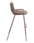 Set of Two 30" Brown Faux Leather And Fabric And Steel Low Back Bar Height Bar Chairs