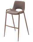 Set of Two 30" Brown Faux Leather And Fabric And Steel Low Back Bar Height Bar Chairs