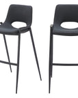 Set of Two 30" Black Faux Leather And Fabric And Steel Low Back Bar Height Bar Chairs