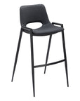 Set of Two 30" Black Faux Leather And Fabric And Steel Low Back Bar Height Bar Chairs