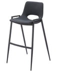 Set of Two 30" Black Faux Leather And Fabric And Steel Low Back Bar Height Bar Chairs