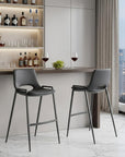 Set of Two 30" Black Faux Leather And Fabric And Steel Low Back Bar Height Bar Chairs