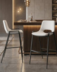 Set of Two 30" Black Faux Leather And Fabric And Steel Low Back Bar Height Bar Chairs
