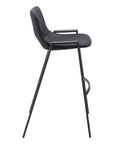 Set of Two 30" Black Faux Leather And Fabric And Steel Low Back Bar Height Bar Chairs