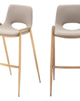 Set of Two 30" Beige And Gold Faux Leather And Fabric And Steel Low Back Bar Height Bar Chairs