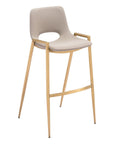 Set of Two 30" Beige And Gold Faux Leather And Fabric And Steel Low Back Bar Height Bar Chairs