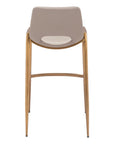 Set of Two 30" Beige And Gold Faux Leather And Fabric And Steel Low Back Bar Height Bar Chairs