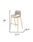 Set of Two 30" Beige And Gold Faux Leather And Fabric And Steel Low Back Bar Height Bar Chairs