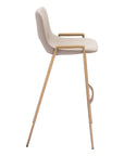 Set of Two 30" Beige And Gold Faux Leather And Fabric And Steel Low Back Bar Height Bar Chairs