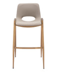 Set of Two 30" Beige And Gold Faux Leather And Fabric And Steel Low Back Bar Height Bar Chairs