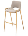 Set of Two 30" Beige And Gold Faux Leather And Fabric And Steel Low Back Bar Height Bar Chairs