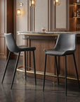 Set of Two 30" Dark Gray And Black Faux Leather And Fabric And Steel Bar Height Bar Chairs