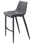 Set of Two 30" Dark Gray And Black Faux Leather And Fabric And Steel Bar Height Bar Chairs