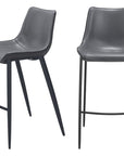 Set of Two 30" Dark Gray And Black Faux Leather And Fabric And Steel Bar Height Bar Chairs