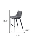Set of Two 30" Dark Gray And Black Faux Leather And Fabric And Steel Bar Height Bar Chairs