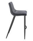 Set of Two 30" Dark Gray And Black Faux Leather And Fabric And Steel Bar Height Bar Chairs