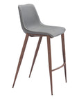 Set of Two 30" Slate Gray And Brown Faux Leather And Fabric And Steel Bar Height Bar Chairs