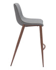 Set of Two 30" Slate Gray And Brown Faux Leather And Fabric And Steel Bar Height Bar Chairs