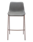 Set of Two 30" Slate Gray And Brown Faux Leather And Fabric And Steel Bar Height Bar Chairs