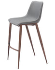 Set of Two 30" Slate Gray And Brown Faux Leather And Fabric And Steel Bar Height Bar Chairs