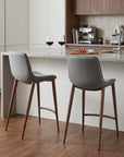 Set of Two 26" Slate Gray And Brown Faux Leather And Fabric And Steel Counter Height Bar Chairs