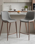 Set of Two 26" Slate Gray And Brown Faux Leather And Fabric And Steel Counter Height Bar Chairs