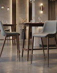 Set of Two 26" Slate Gray And Brown Faux Leather And Fabric And Steel Counter Height Bar Chairs