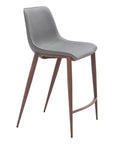 Set of Two 26" Slate Gray And Brown Faux Leather And Fabric And Steel Counter Height Bar Chairs