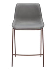 Set of Two 26" Slate Gray And Brown Faux Leather And Fabric And Steel Counter Height Bar Chairs