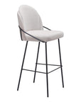 Set of Two 30" Ivory And Black Shearling And Fabric And Steel Bar Height Bar Chairs