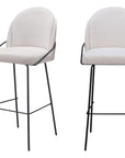 Set of Two 30" Ivory And Black Shearling And Fabric And Steel Bar Height Bar Chairs