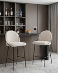 Set of Two 30" Ivory And Black Shearling And Fabric And Steel Bar Height Bar Chairs