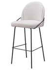 Set of Two 30" Ivory And Black Shearling And Fabric And Steel Bar Height Bar Chairs