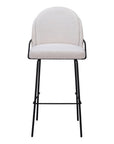 Set of Two 30" Ivory And Black Shearling And Fabric And Steel Bar Height Bar Chairs