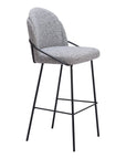 Set of Two 30" Light Gray And Black Shearling And Fabric And Steel Bar Height Bar Chairs