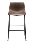 Set of Two 29" Espresso And Black Faux Leather And Steel Counter Height Bar Chairs