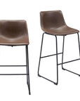 Set of Two 29" Espresso And Black Faux Leather And Steel Counter Height Bar Chairs
