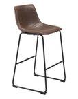 Set of Two 29" Espresso And Black Faux Leather And Steel Counter Height Bar Chairs