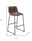 Set of Two 29" Espresso And Black Faux Leather And Steel Counter Height Bar Chairs